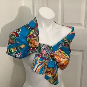 Oscar de la Renta Teal and Multicolor Paisley Scarf